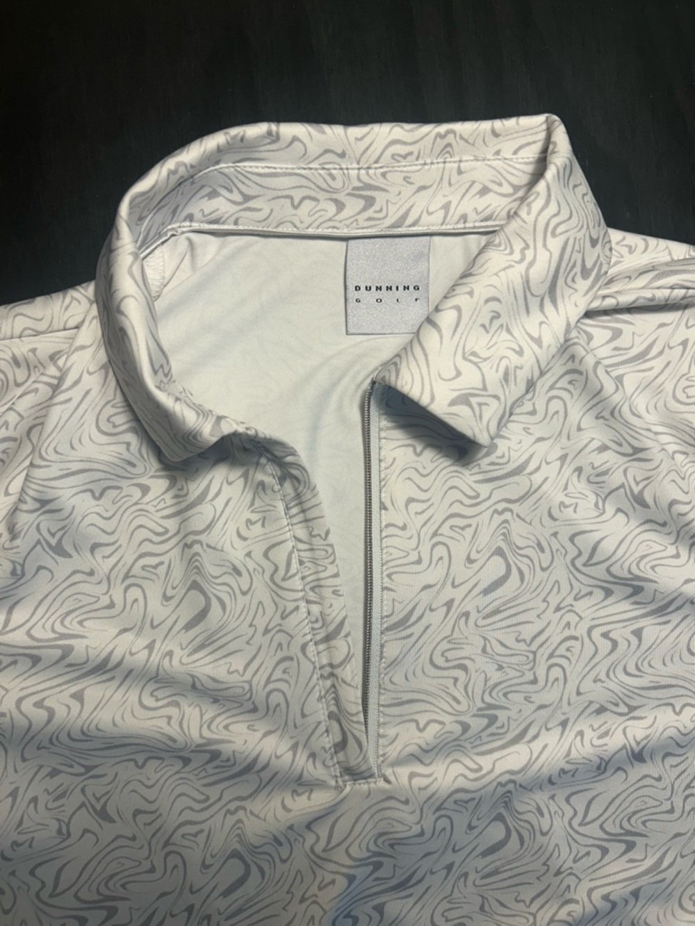 Dunning Women's White Marble-Print Zip-Neck Polo Blouse